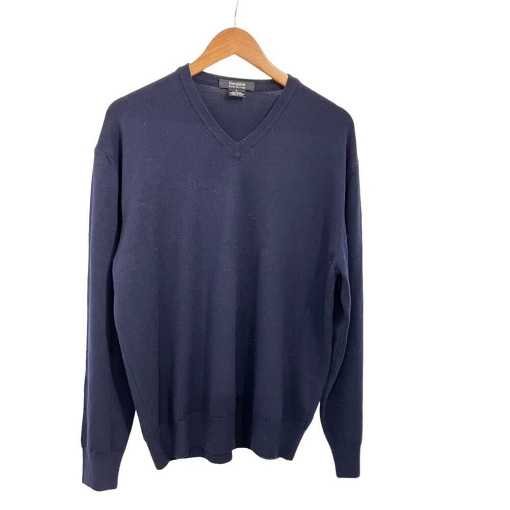 Giorgiolini Made In Italy 100% Merino Fine Wool Navy V-Neck Sweater  Size L